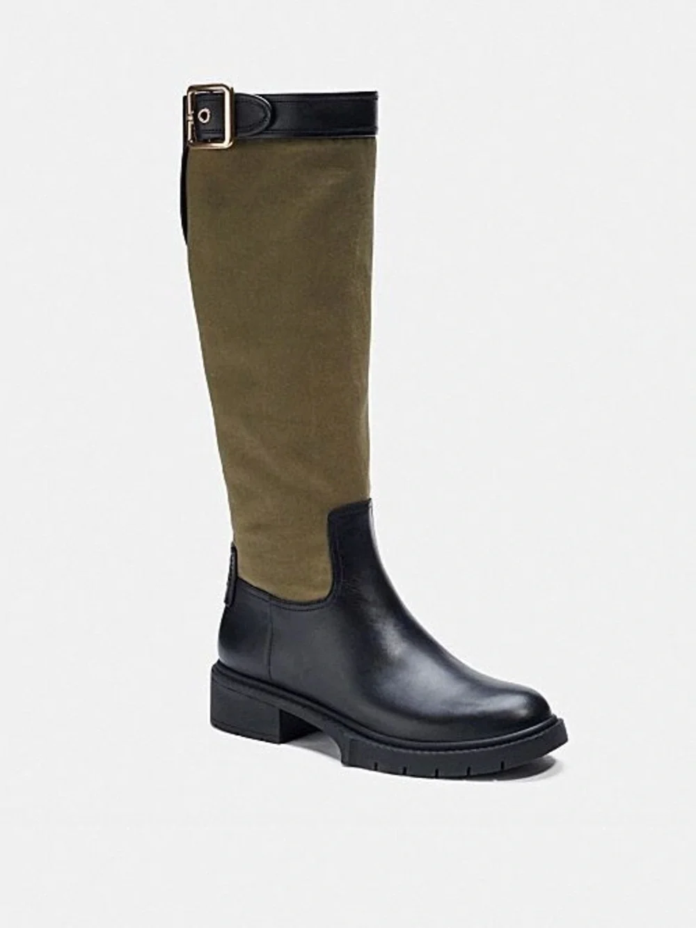 Coach Black Leather and Canvas Knee High Riding Boot